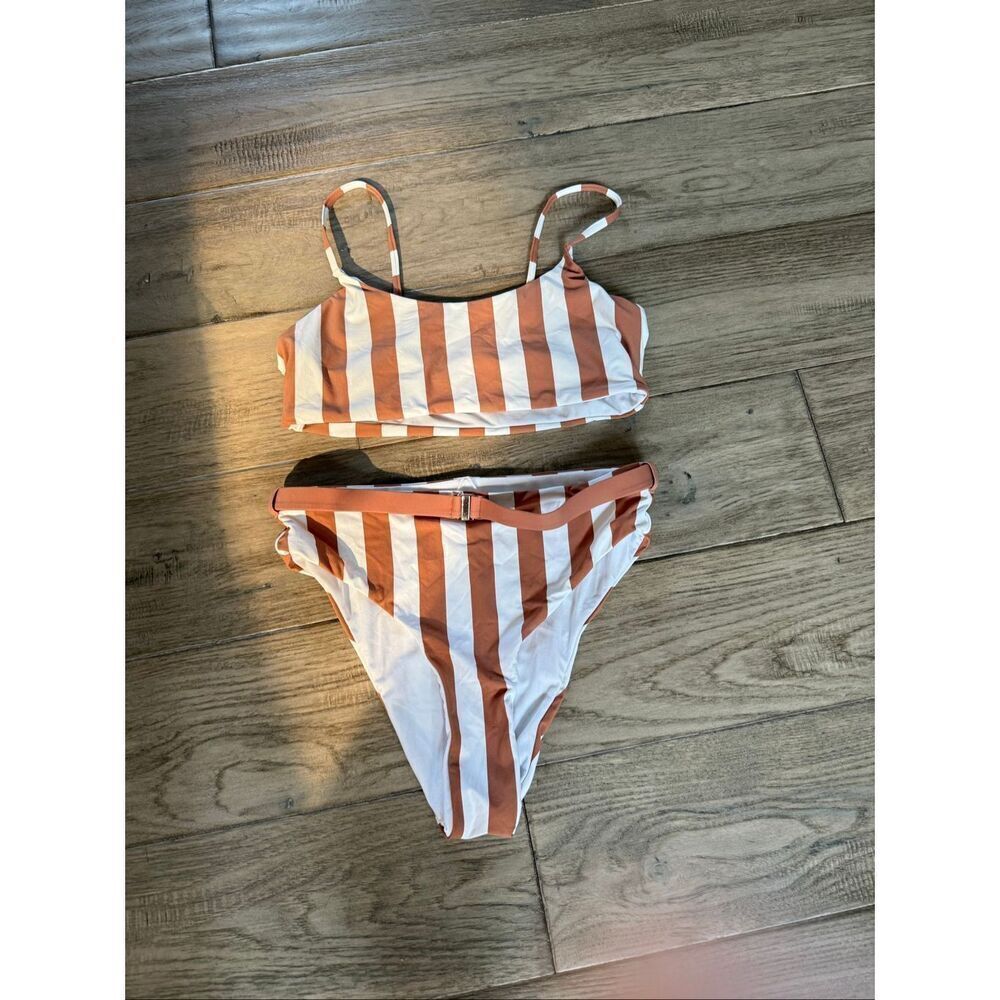 Envya Striped High Waisted Bikini Medium